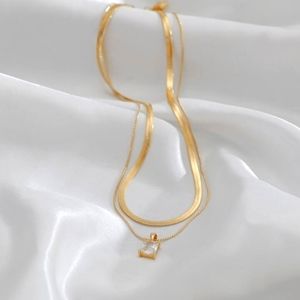 Gold layered herringbone necklace